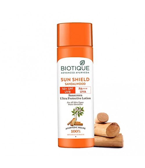 Biotique Sun Shield Sandalwood 50+SPF UVB Sunscreen Ultra Protective Lotion For All Skin Types, 120ml